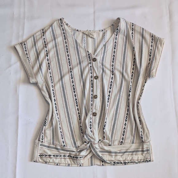 Flower & Feather Tops - Striped Button-Down Detail Top